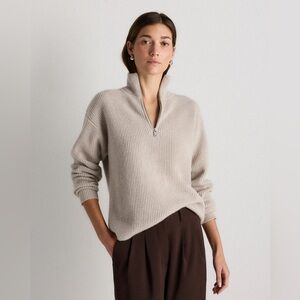 NWT! Quince | Cashmere Fisherman Quarter Zip Sweater | Heather Cloud Beige | L